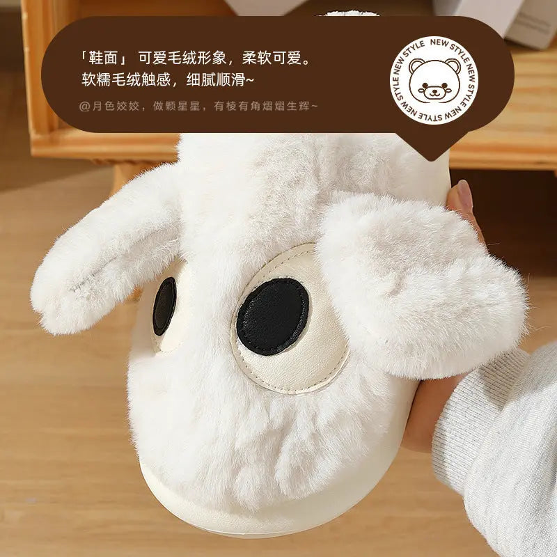 Cute Big-eyed Cotton Slippers For Women In Autumn And Winter New Thick-soled Home Baotou Warm Anti-slip Cartoon Plush Cotton Slippers Wholesale