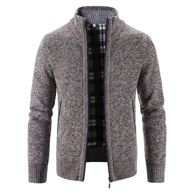 Knitted Cardigan European And American Men's Autumn And Winter Men's Long-Sleeved Warm Jacquard Casual Stand-Up Collar Thickeneded Export Sweater