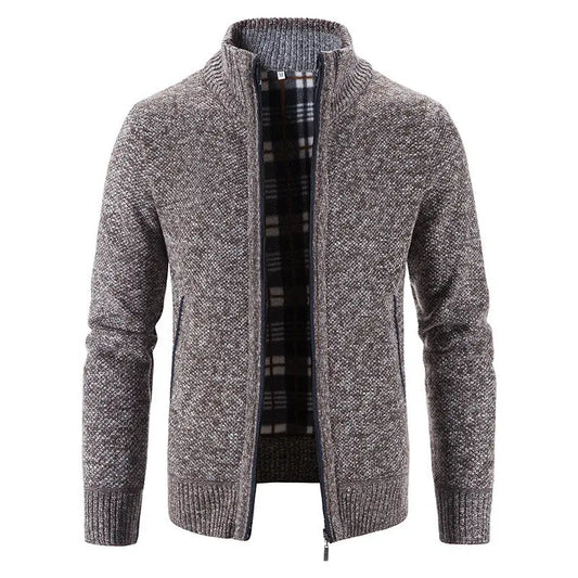 Knitted Cardigan European And American Men's Autumn And Winter Men's Long-Sleeved Warm Jacquard Casual Stand-Up Collar Thickeneded Export Sweater