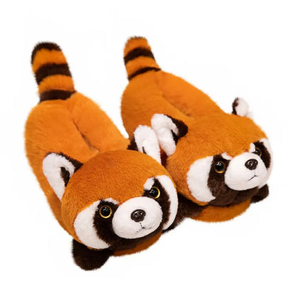 Cute Little Panda Wo Shoes Winter Warm Thickened Furry Bag Heel Shoes Home Bedroom Floor Fox Slippers