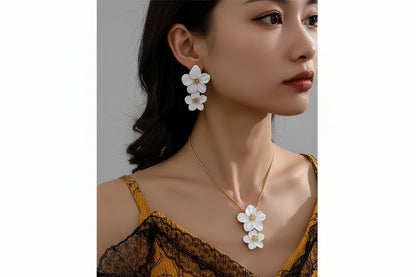 3 Piece Set Painted Flower Pendant Necklace Stud Earrings Suit Women Wear Holiday Travel Party Attendance