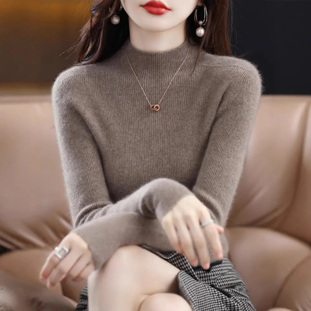 Pure Wool Sweater Women's Half-High Collar Base Shirt Women's Solid Color Inner Slim-Fit Sweater Autumn And Winter New Slim Sweater