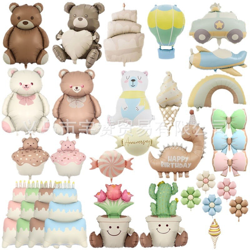 South Korea Ins Style Matte Frosted Police Car Airplane Balloon Children's Birthday Decoration Matte Bear Rainbow Balloon