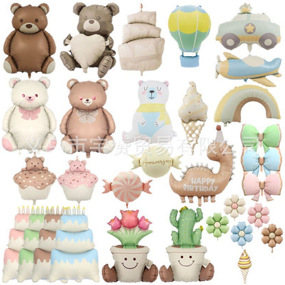 South Korea Ins Style Matte Frosted Police Car Airplane Balloon Children's Birthday Decoration Matte Bear Rainbow Balloon