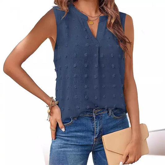 2024 Summer Amazon EBay European And American Clothing New Jacquard Sleeveless V-neck Vest T-shirt Cross-border Foreign Trade Women's Clothing