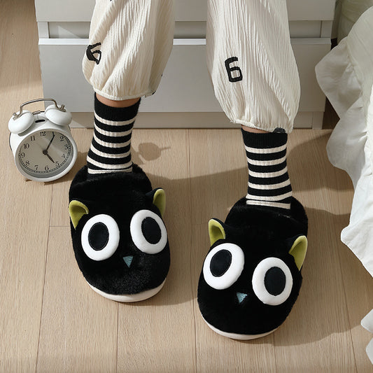 Home Cotton Slippers For Women Winter Couple Cartoon Kitten Cute Fur Slippers Plush Warm Autumn And Winter Cotton Slippers For Men