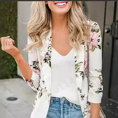 AliExpress Amazon 2019 Spring New Women's Long Sleeve Printed Pocket Small Blazer Ready In Stock
