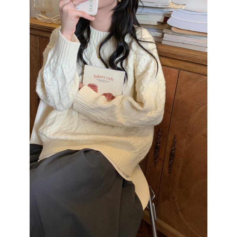 KANING New Year Red Twist Sweater Women's 2024 Autumn And Winter New Retro Lazy Style Crewneck Pullover Sweater