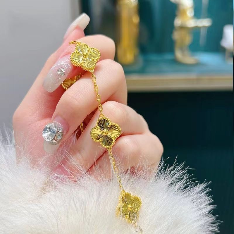 [Welfare Price] New Sand Golden Car Flower Five-flower Four-leaf Clover Women's Bracelet For Girlfriend Valentine's Day Tanabata Gift