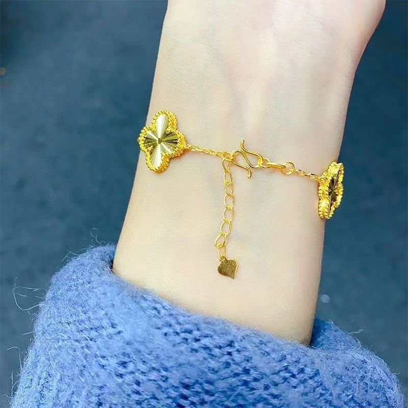 [Welfare Price] New Sand Golden Car Flower Five-flower Four-leaf Clover Women's Bracelet For Girlfriend Valentine's Day Tanabata Gift