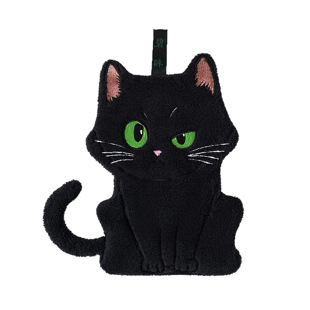 Black Cat Plush Hand Towel – Soft Hanging Bathroom & Kitchen Towel