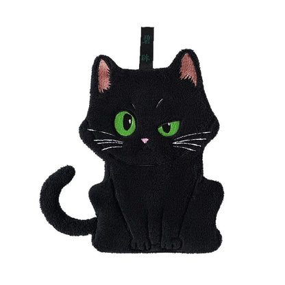 Black Cat Plush Hand Towel – Soft Hanging Bathroom & Kitchen Towel