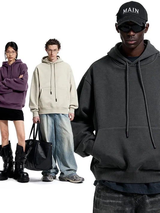 Jie Zhan Men's Clothing | American Style Solid Color 350g Fleece Sweatshirt 25 Winter New Arrivals 10 Colors Fleece-Lined Hoodie Top For Men