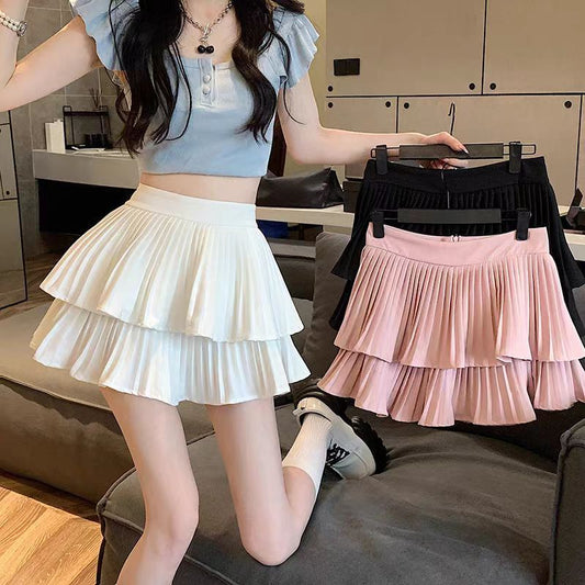 Ballet Style Pleated Cake Skirt For Women Spring/summer 2024 New Design Sense Small High Waist Fluffy A-line Skirt