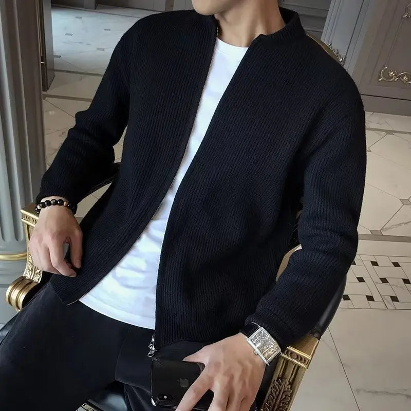 Autumn And Winter 2023 New Sweater Coat Men's Solid Color Knitted Cardigan Men's Casual All-match Slim-fit Top
