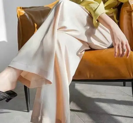 Acetate Satin Straight-leg Wide-leg Pants Women's Pendant Spring And Summer Look Thin Imitation Silk Loose Korean Style Wear Black Long Pants