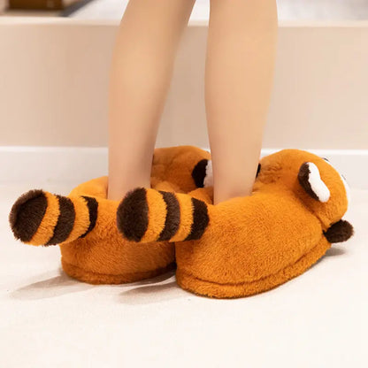 Cute Little Panda Wo Shoes Winter Warm Thickened Furry Bag Heel Shoes Home Bedroom Floor Fox Slippers