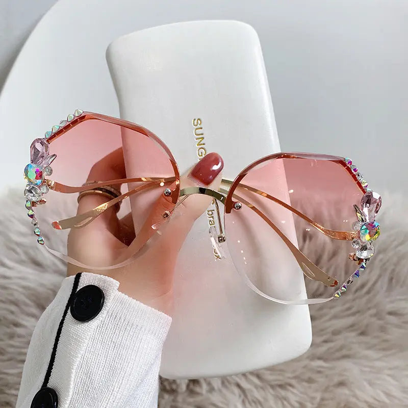 2022 Cross-border Korean Version Of Rhinestone Sunglasses UV Protection Crystal Sunglasses With Diamonds Small Fragrance Glasses Women