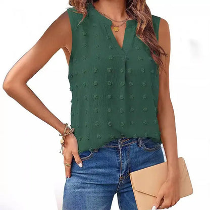 2024 Summer Amazon EBay European And American Clothing New Jacquard Sleeveless V-neck Vest T-shirt Cross-border Foreign Trade Women's Clothing