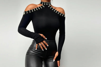 New European And American Women's Fashion Strapless Hot Diamond Long-sleeved Top