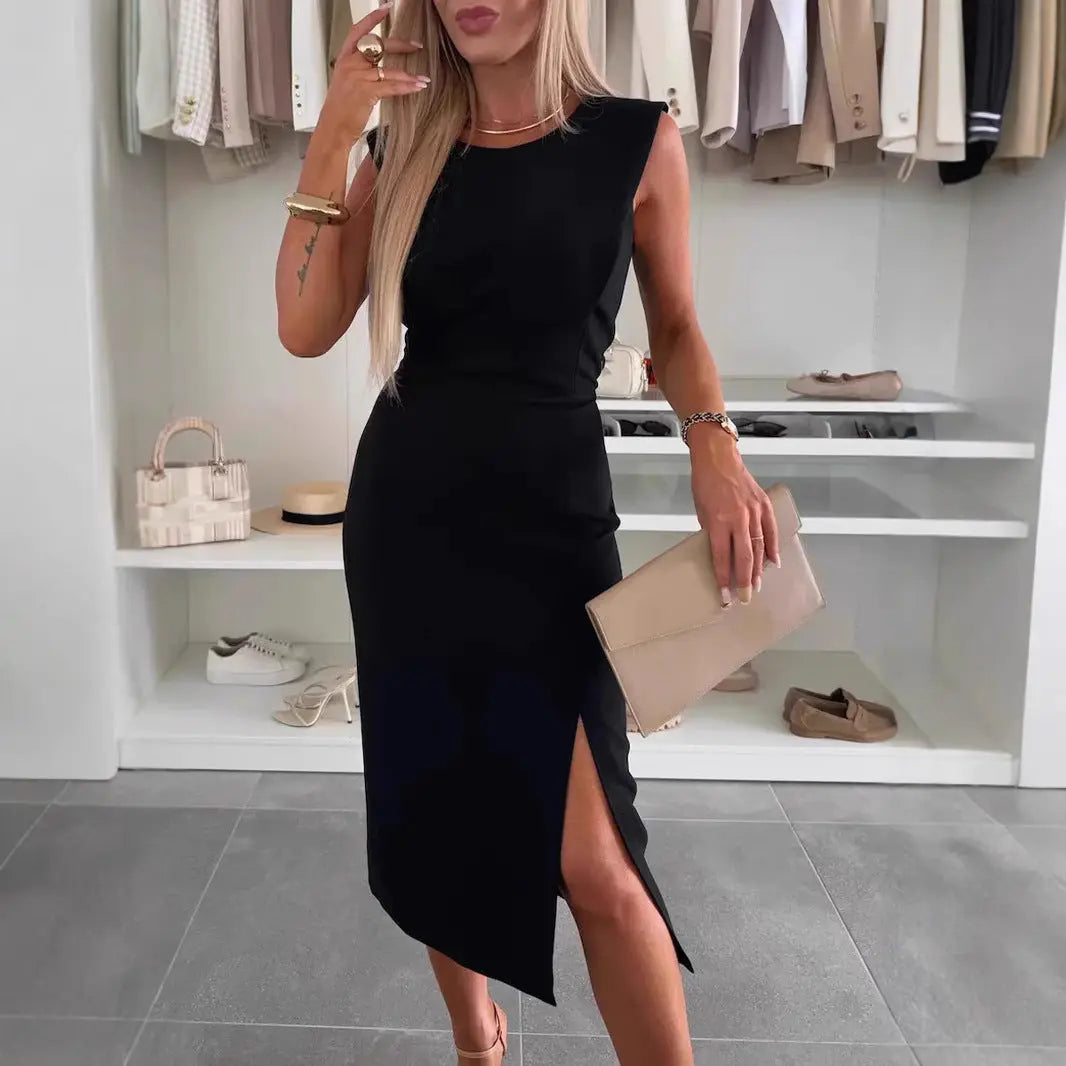 Women's Clothing Foreign Trade Dress Elegant Sleeveless Crewneck Midi Dress