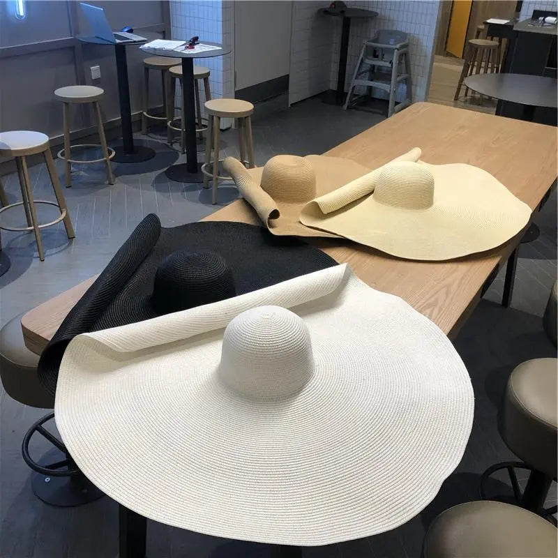 [Spot] Oversized Brim Straw Hat Foldable Seaside Beach Hat Women's Summer Vacation Sunscreen Hat Sun Hat