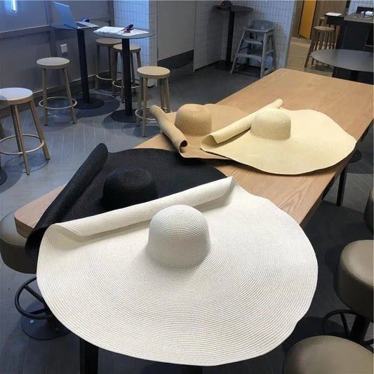 [Spot] Oversized Brim Straw Hat Foldable Seaside Beach Hat Women's Summer Vacation Sunscreen Hat Sun Hat