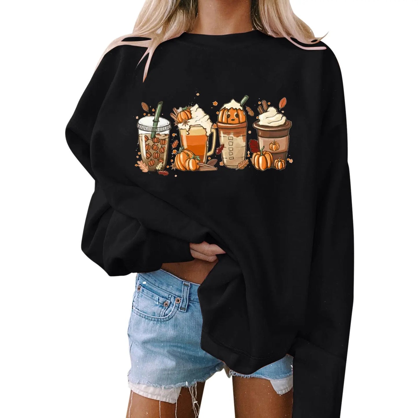 Halloween Women's Casual Printed Round Neck Loose Long Sleeve Hooded Sweatshirt Top