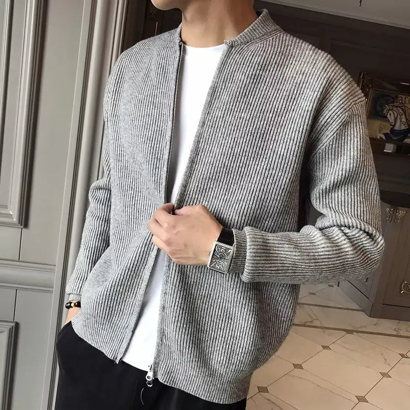 Autumn And Winter 2023 New Sweater Coat Men's Solid Color Knitted Cardigan Men's Casual All-match Slim-fit Top