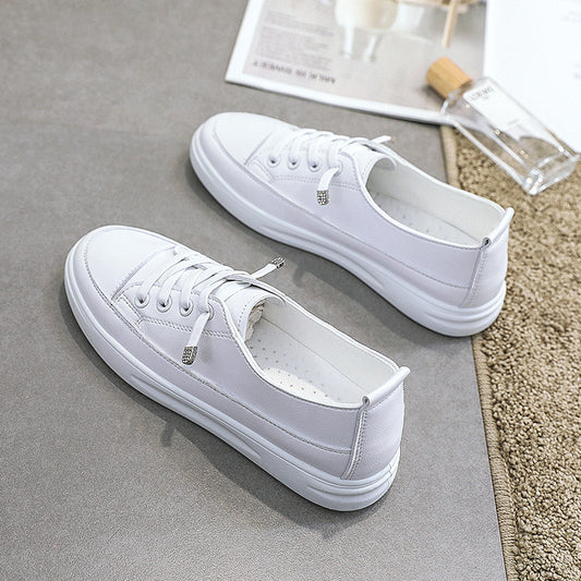 Flat Bottom Women's Sneakers Summer Versatile Low Cut Korean Style Popular White Shoes Round Toe Rubber Outsole Comfortable Casual Shoes