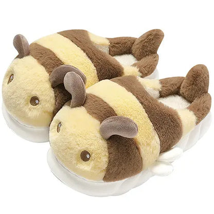 Little Bee Cotton Slippers Women's Winter Anti-Slip Home Indoor Warm Plush Couple Cartoon Cotton Slippers Home Wholesale Men's