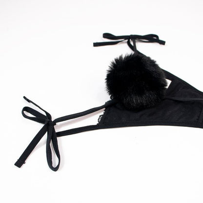 Varsbaby Rabbit Tail Thong Lace-up Ultra-thin Quick-drying Fur Ball Underwear Sexy Seductive Fun Low Waist