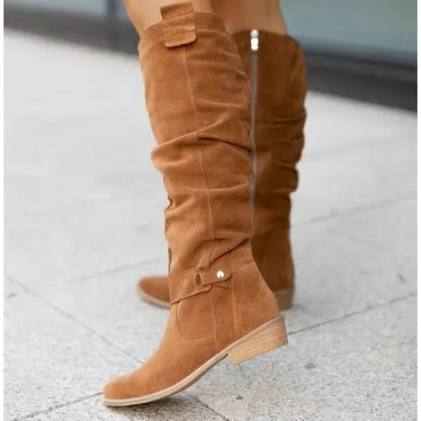 Winter New Low-heeled Side Zipper 40-43 Suede High-top Boots For Women