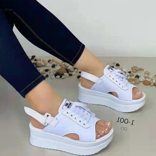 Foreign Trade Independent Station Plus Size Sandals Women&amp;#039;s Summer European And American New Thick-soled Fish Mouth Velcro Casual Beach Shoes