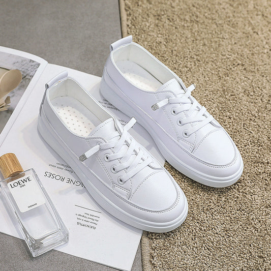 Flat Bottom Women's Sneakers Summer Versatile Low Cut Korean Style Popular White Shoes Round Toe Rubber Outsole Comfortable Casual Shoes