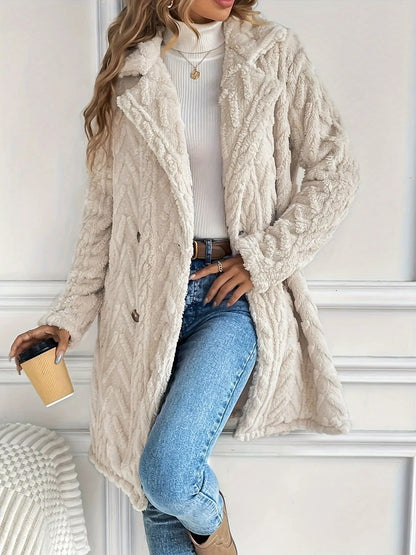 Europe And The United States Cross-border Explosions Hot Double-sided Plush Pocket Casual Double-breasted Cardigan Long Coat Women ~ Independent Station