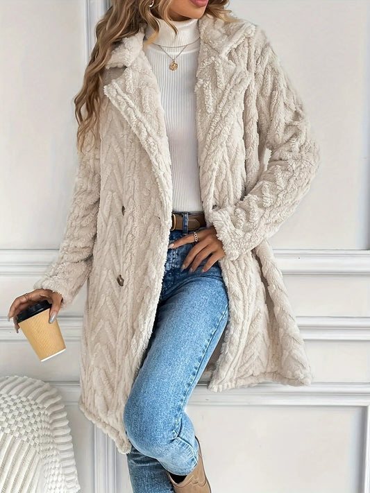 Europe And The United States Cross-border Explosions Hot Double-sided Plush Pocket Casual Double-breasted Cardigan Long Coat Women ~ Independent Station