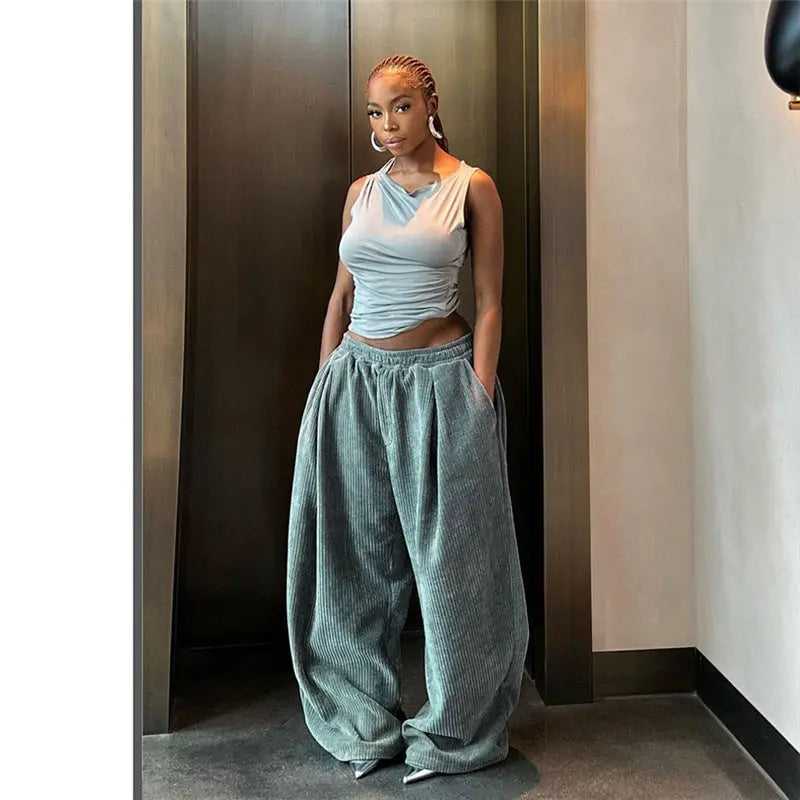 Autumn And Winter Women's Clothing New Fashion Street Shooting High Waist Loose Straight Casual Trousers