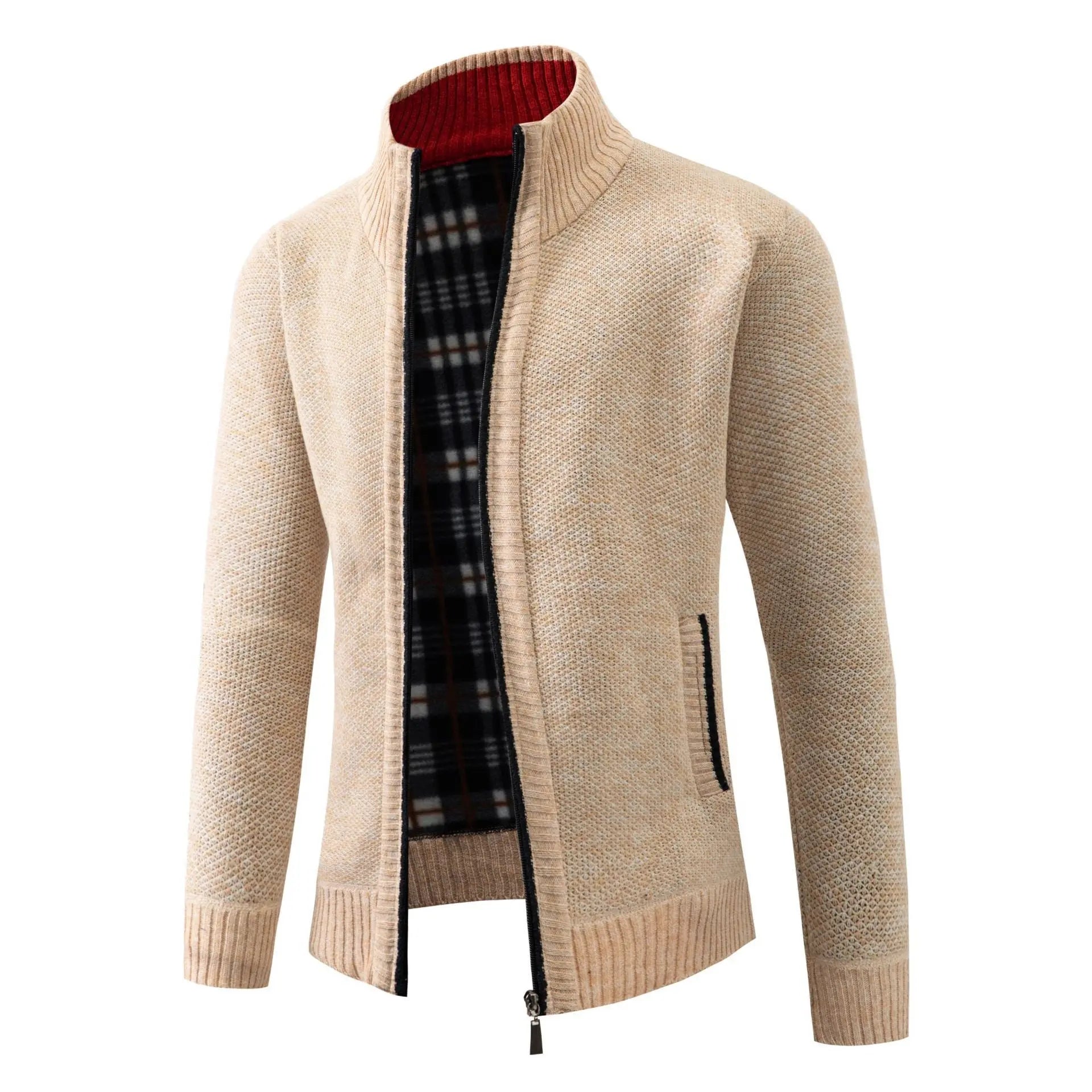 Knitted Cardigan European And American Men's Autumn And Winter Men's Long-Sleeved Warm Jacquard Casual Stand-Up Collar Thickeneded Export Sweater