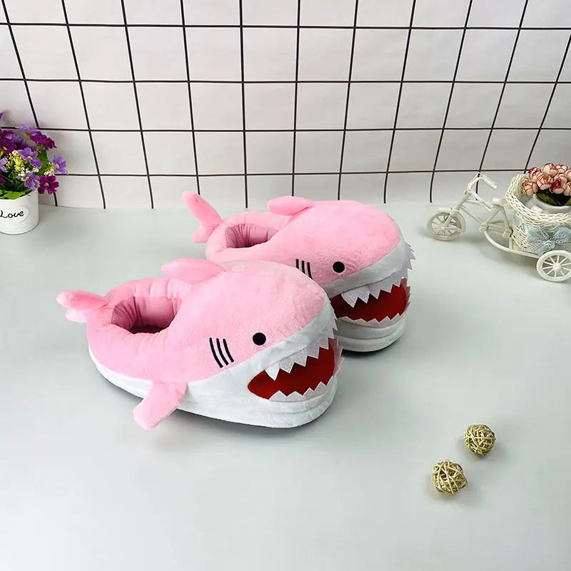Autumn And Winter Plush Shark Slippers Cute Shark All-inclusive Soft Thick Bottom Dolphin Warm Home Slippers
