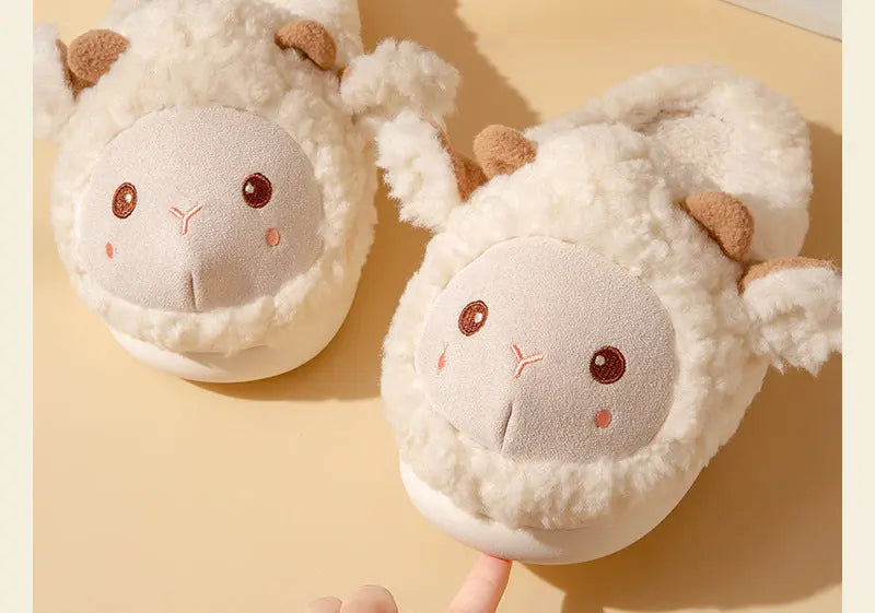 Cixi Cotton Slippers Female Winter Cute Cartoon Lamb Thick Bottom Home Indoor Non-slip Couple Winter Cotton Slippers Male