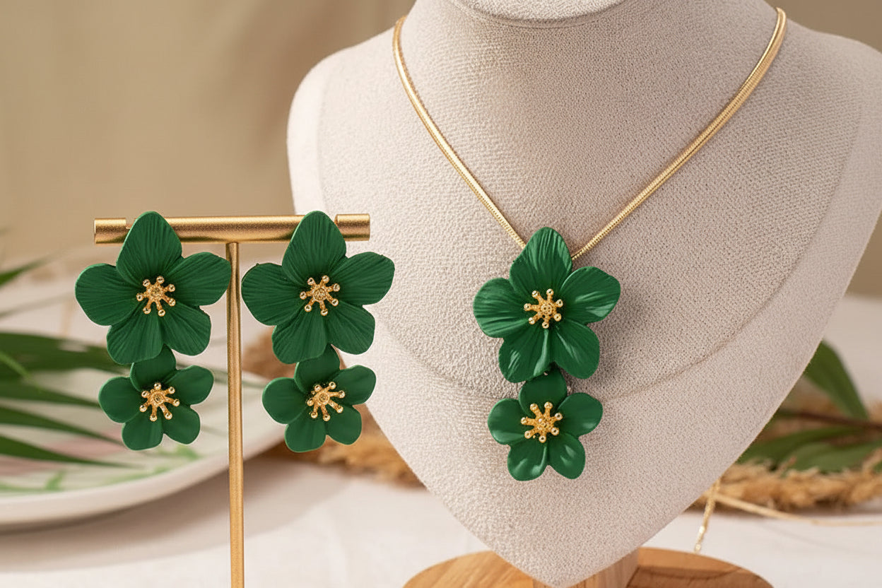 3 Piece Set Painted Flower Pendant Necklace Stud Earrings Suit Women Wear Holiday Travel Party Attendance