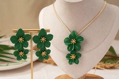 3 Piece Set Painted Flower Pendant Necklace Stud Earrings Suit Women Wear Holiday Travel Party Attendance