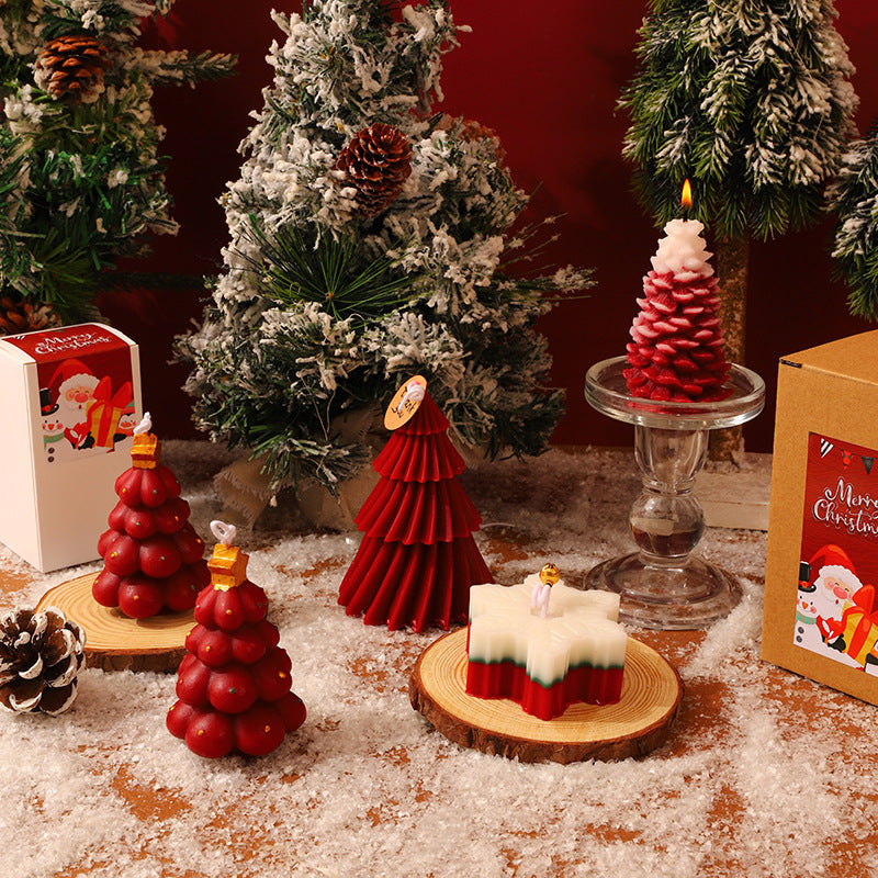 Cross-border Christmas Wine Red Aromatherapy Candle Collection Christmas Tree Shooting Props Atmosphere Decoration Aromatherapy Wholesale