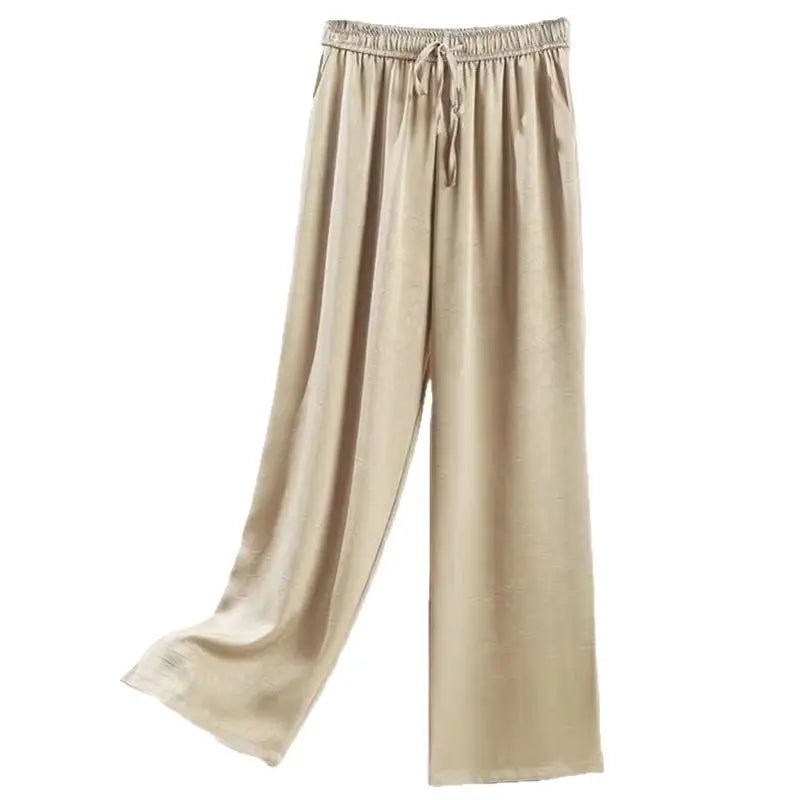New Chinese Acetic Acid Satin Jacquard Wide Leg Pants Women's Spring And Summer Thin High Waist Dosing Narrow Style Straight Style National Style Casual Pants