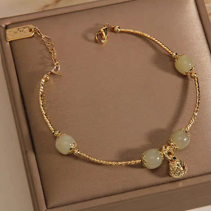 Verdant Harmony Jade Bracelet Natural Stone Gold Charm