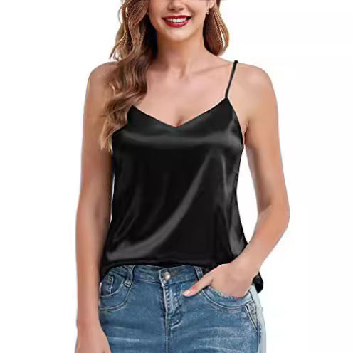 Cross-border Foreign Trade Women&#039;s European And American Sexy Solid Color Top 2024 Spring And Summer New V-neck Sleeveless Camisole For Women