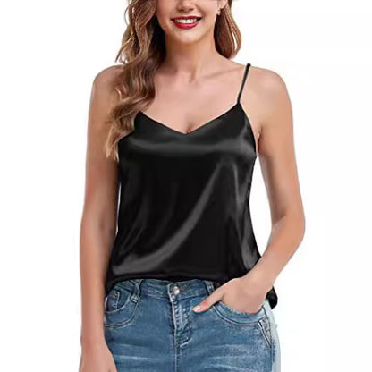 Cross-border Foreign Trade Women&#039;s European And American Sexy Solid Color Top 2024 Spring And Summer New V-neck Sleeveless Camisole For Women