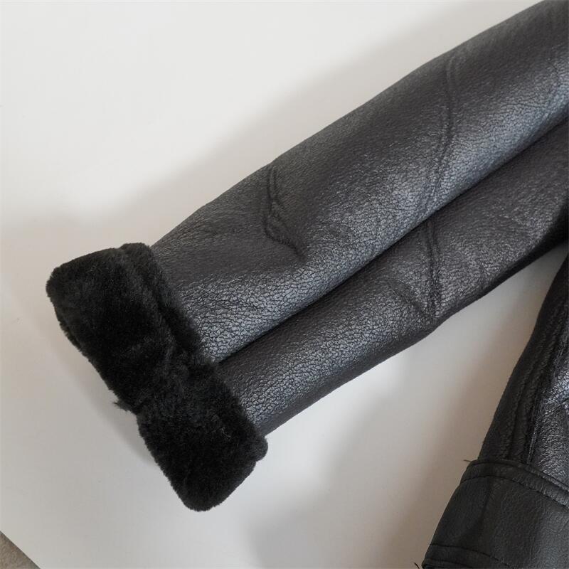 Original-2969/262 Women&#039;s Black Faux Fur Motorcycle Jacket Autumn And Winter New Loose