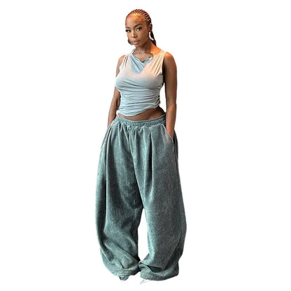 Autumn And Winter Women's Clothing New Fashion Street Shooting High Waist Loose Straight Casual Trousers